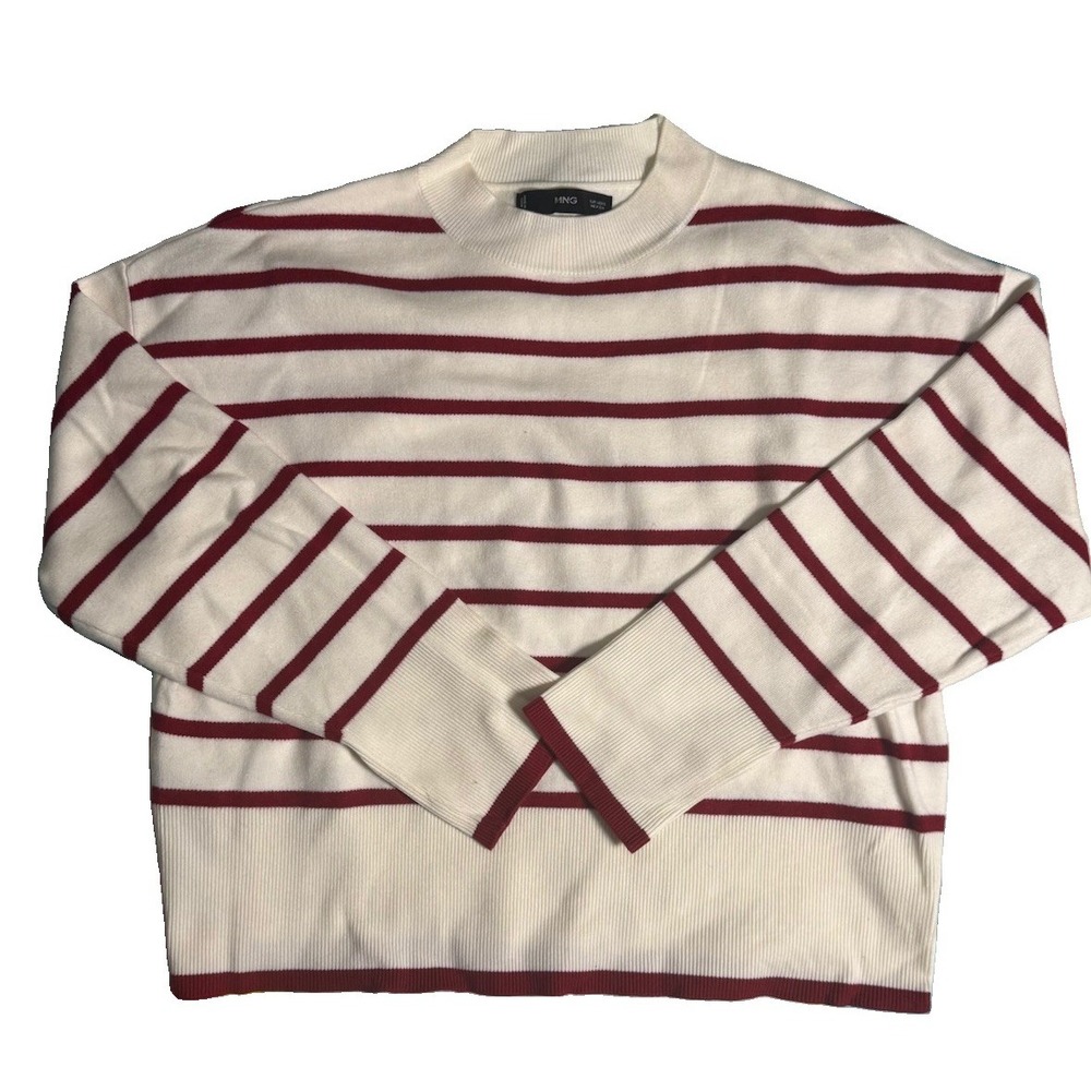 MNG Mango Red and White Striped CrewNeck Oversized Sweater Size Small EUC